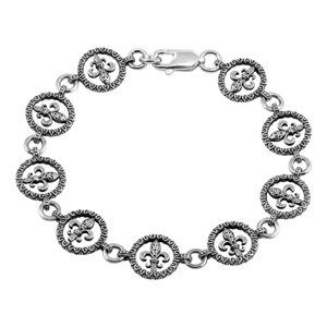 Sterling Silver 925 Oxidized Open Disc Filigree Design Link Bracelet